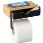 WENKO Toilettenpapierhalter Bambusa mit Ablage aus Bambus und schwarzer Schublade.