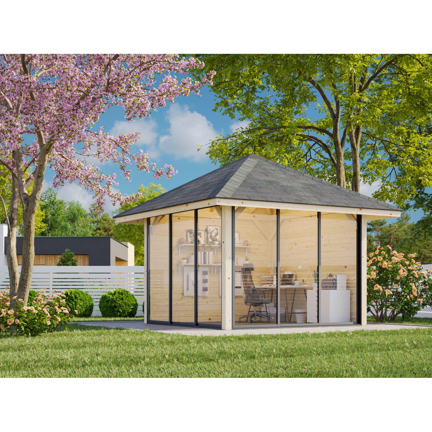 Palmako Pavillon Bianca Set 201 Slide 300 x 300 cm Lackiert Weiß FSC® günstig online kaufen