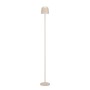 Sandfarbene EGLO LED Akku Stehlampe MANNERA-L mit Touchdimmer, kabellos und IP54 geschützt.