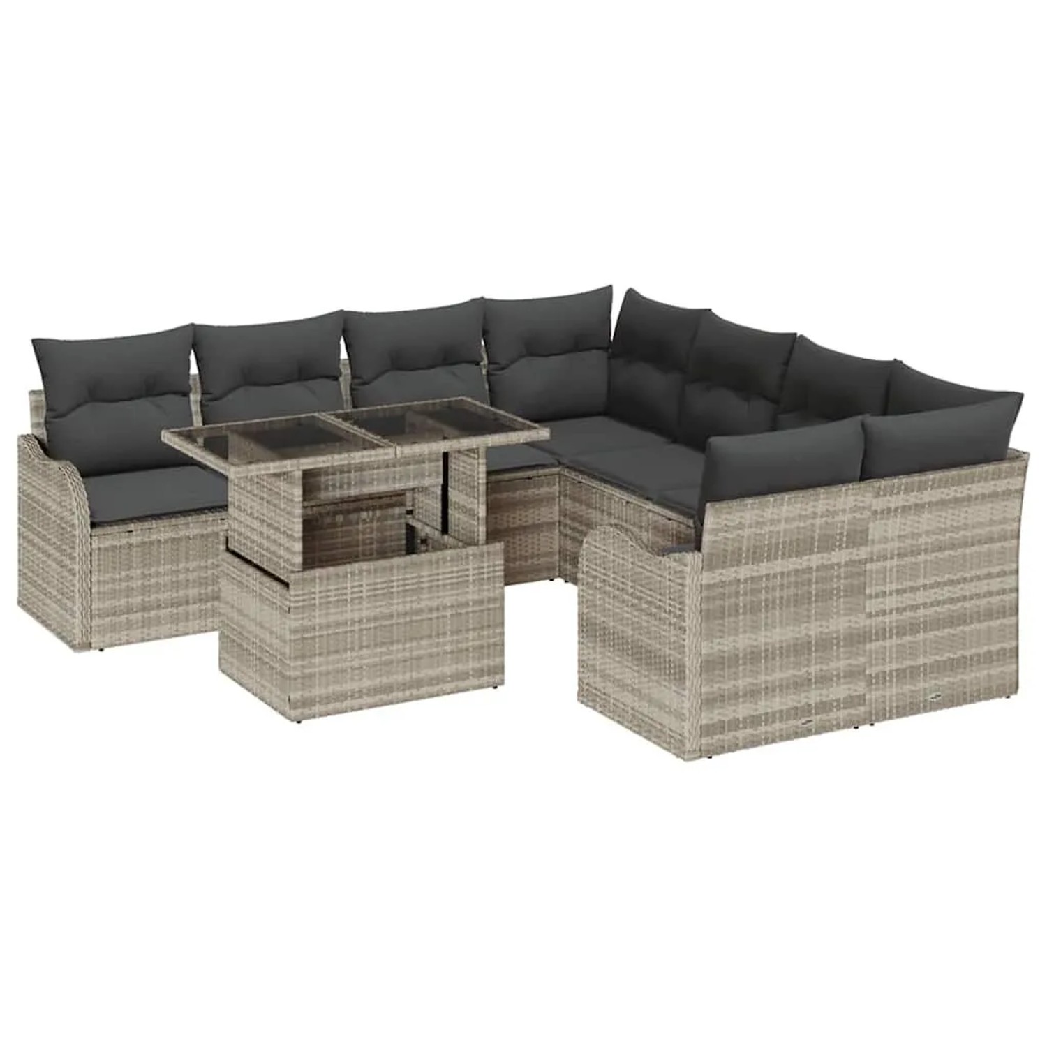 vidaXL Gartensofa-Set mit Kissen mit Kissen 9 Stk Hellgrau Polyrattan 3357175