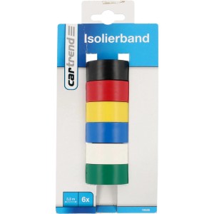 Cartrend Isolierband-Set, 6 Rollen in verschiedenen Farben (Schwarz, Rot, Gelb, Blau, Weiß, Grün).