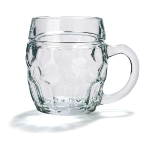 Klarer Bierseidel aus Glas, 0,3 Liter, mit Henkel. Robuster Bierkrug für Geschirr.
