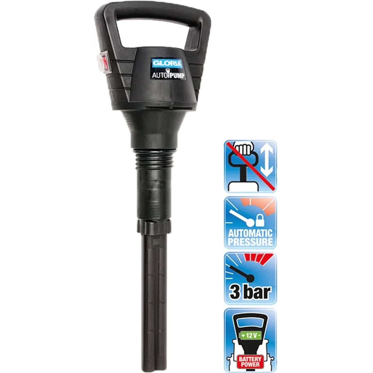 Gloria AutoPump Set: Elektrische Pumpe für Drucksprühgeräte, kabellos, für komfortables Sprühen.