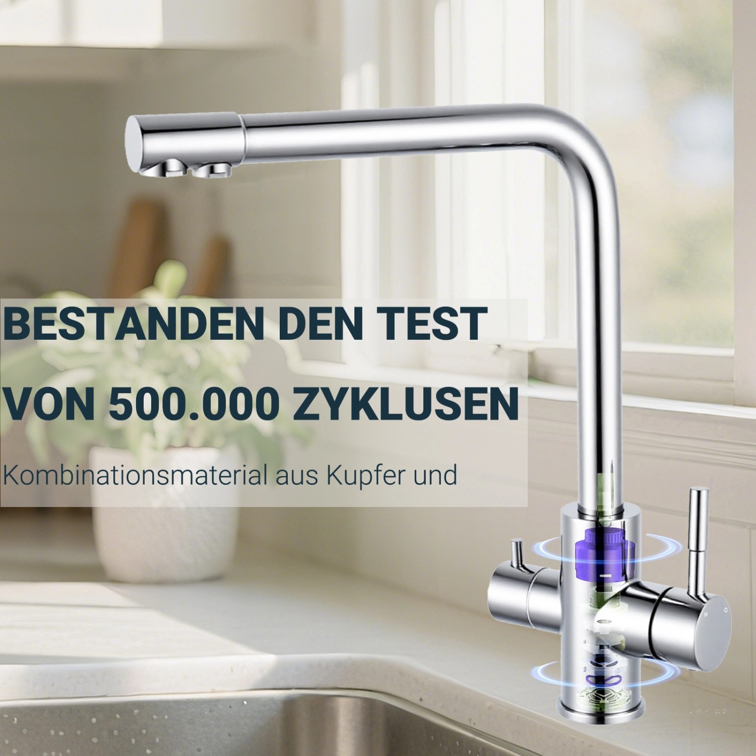 AICA Wasserhahn Chrom Küche Spültischarmatur 3-Wege mit Trinkwasserfilter 2-Hebel Design für Doppelspülen 360° Schwenkbar_7