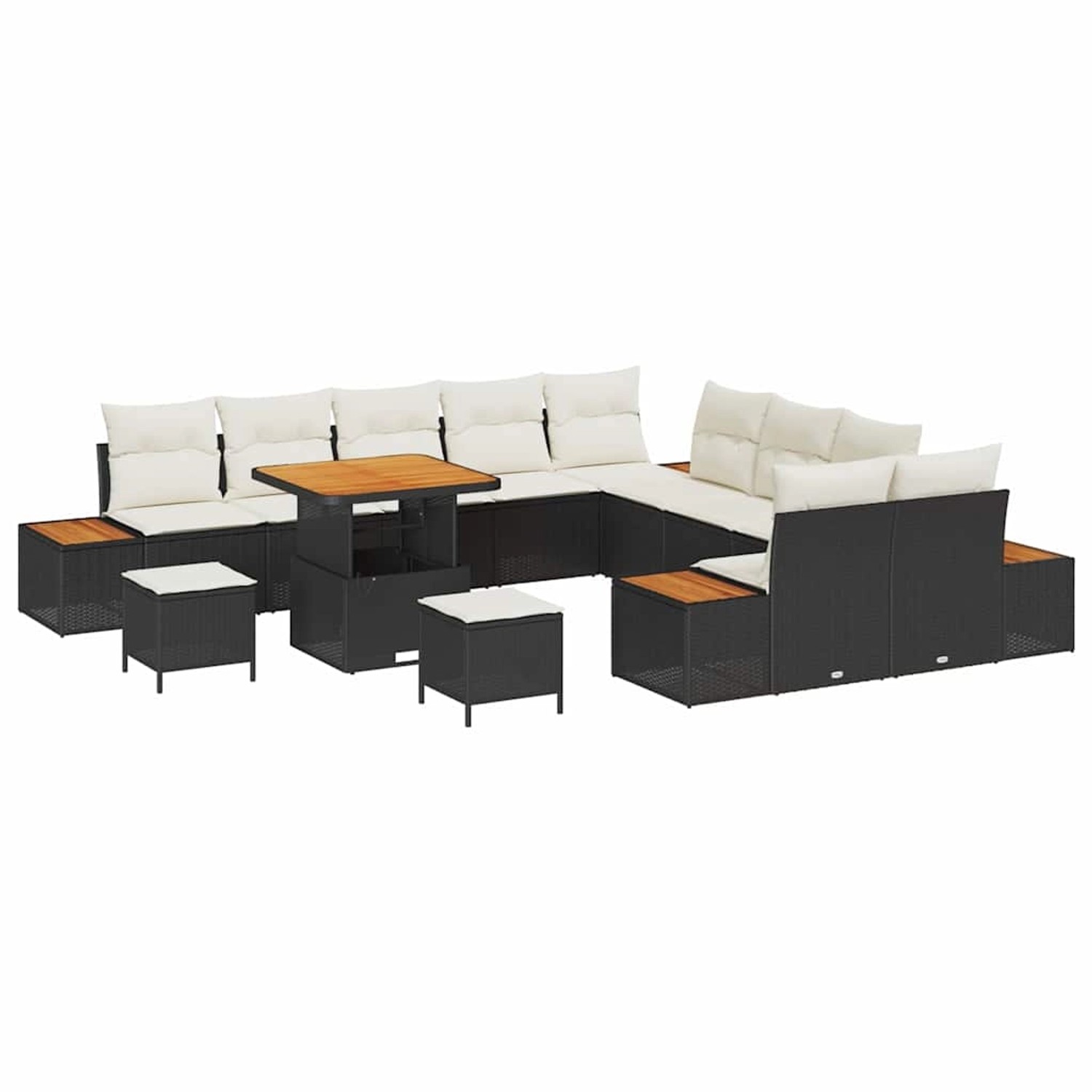 vidaXL Garten-Sofa-Set mit Kissen 13-Tlg Schwarz Poly Rattan 3362970 günstig online kaufen
