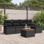 Schwarzes 6-tlg. vidaXL Garten-Sofa-Set aus Poly Rattan mit Tisch und Hocker.