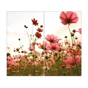Banjado 2-teilige Herdabdeckplatte aus Glas mit Schmuckkörbchen Motiv Blumenwiese.