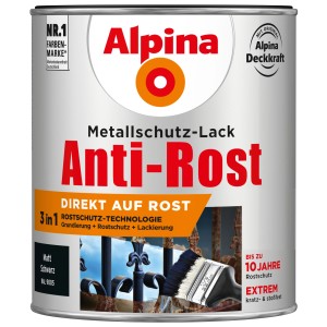 Dose Alpina Metallschutz-Lack Anti-Rost Schwarz matt, 750ml, mit Rostschutz-Technologie.