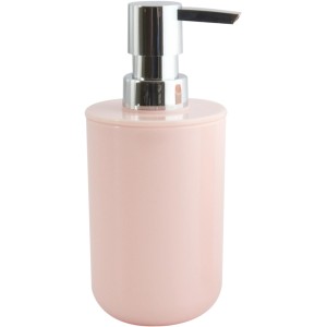 Seifenspender Inagua in Pastellrosa mit verchromtem Spenderkopf.