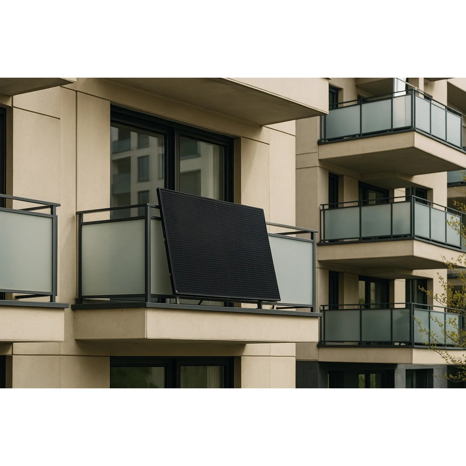Haier Balkonkraftwerk 800W mit Halterung am Balkon montiert.