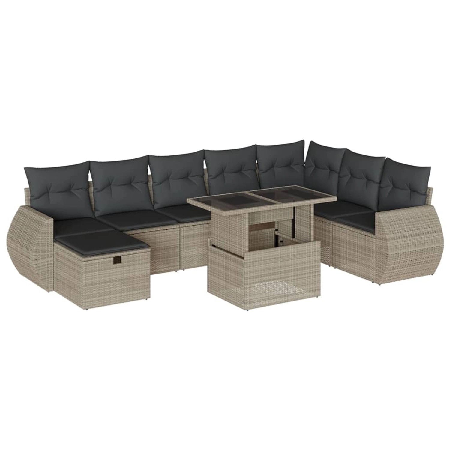 vidaXL 9-Tlg Garten-Sofagarnitur mit Kissen Hellgrau Poly Rattan 3275192 günstig online kaufen