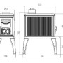 Technische Zeichnung Plamen Gusskaminofen Trenk mit Herdplatte, Maße und Details.