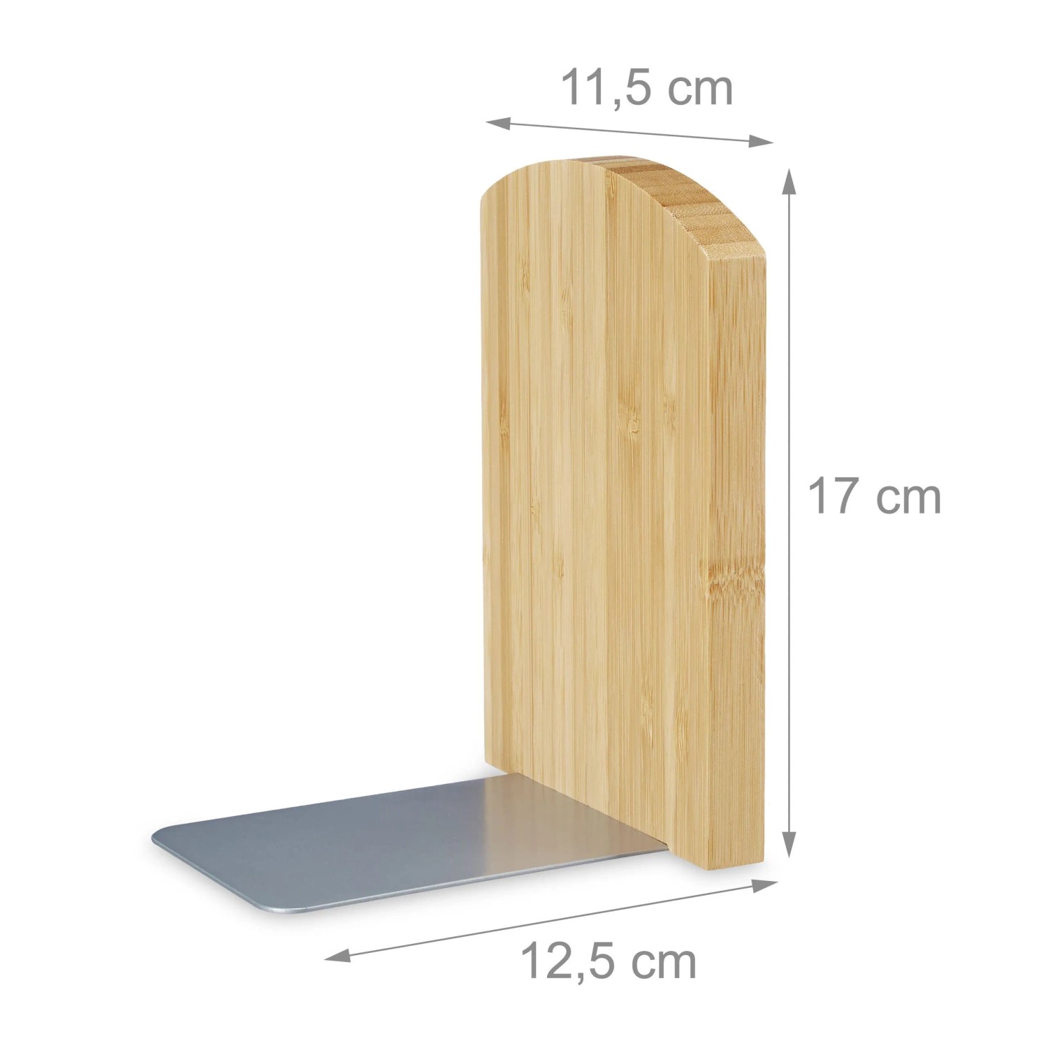 Relaxdays Buchstütze aus hellem Bambus und silbernem Edelstahl, 17 cm hoch. Ideal für Büro & Regal.