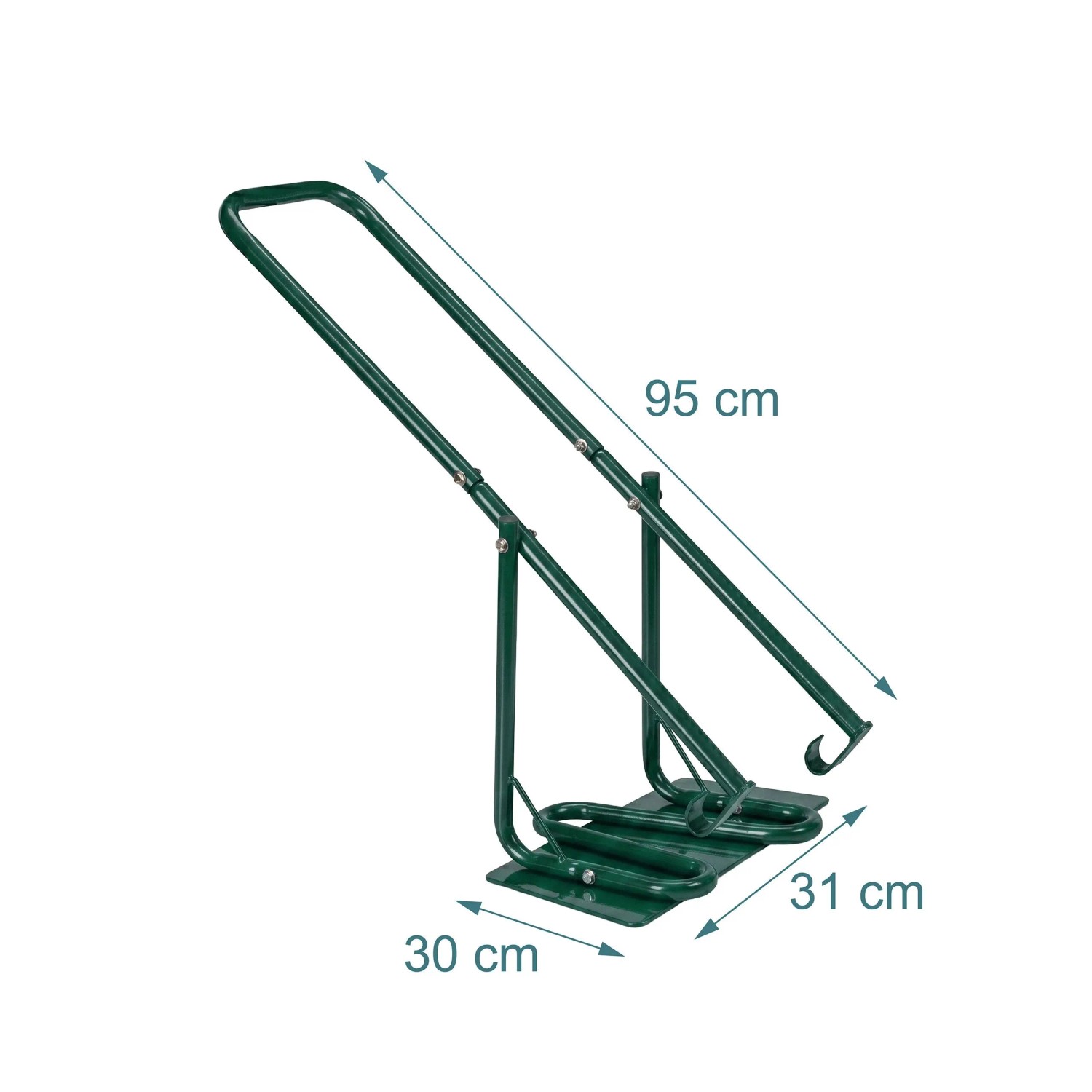 Grüne Relaxdays Müllpresse aus pulverbeschichtetem Stahl, 95 cm lang, mit 30x31 cm Pressplatte für Mülleimer.