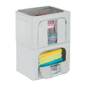 Relaxdays Aufbewahrungstaschen Set Polyester Grau Transparent mit Sichtfenster Stapelbar 2 x 100 L 40 cm x 60 cm x 42 cm
