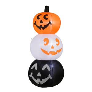 Luca Lighting aufblasbare Halloween-Kürbisse: Drei gestapelte, beleuchtete Figuren in Orange, Weiß, Schwarz. LED-Dekoration.