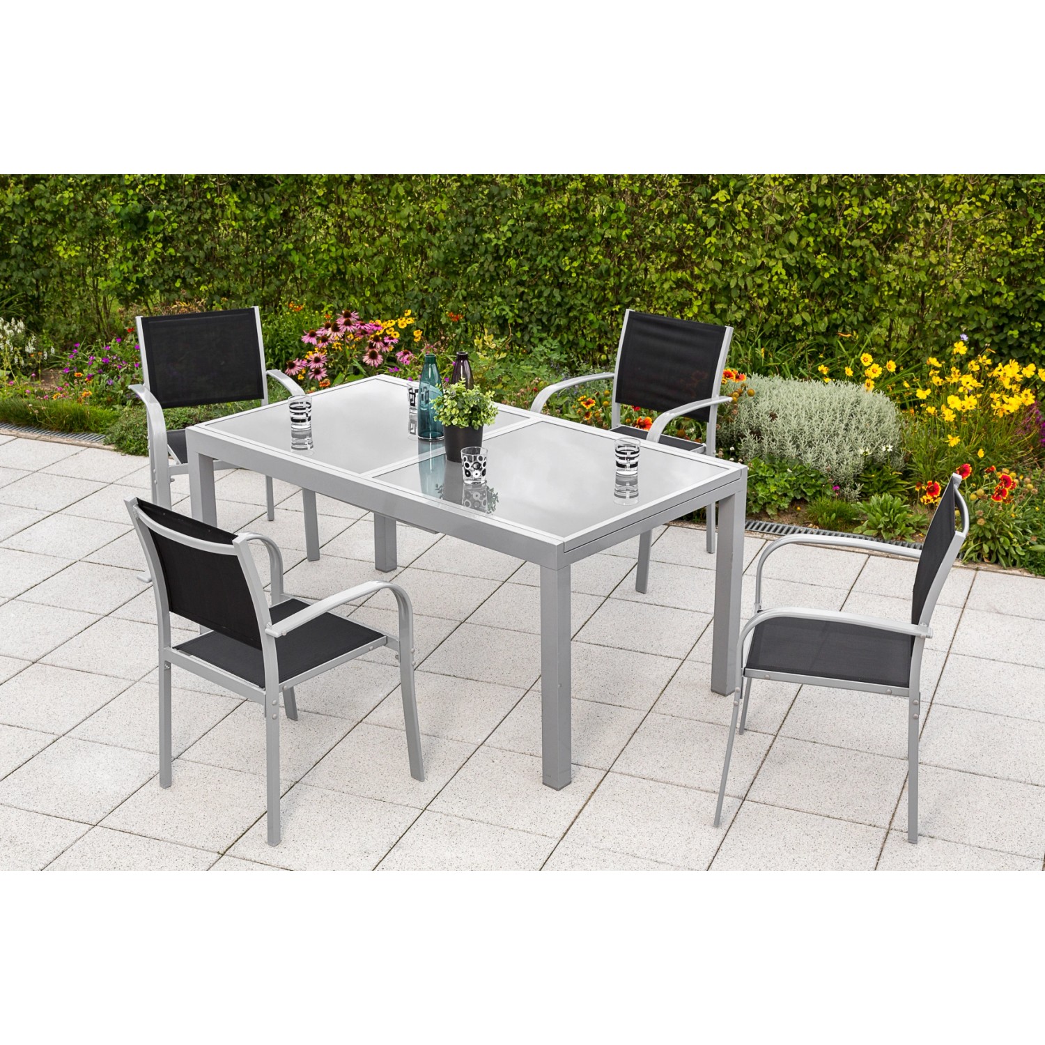 Merxx Ostia Set 5-tlg. Gartentisch Ausziehbar 160/220 x 90 cm günstig online kaufen