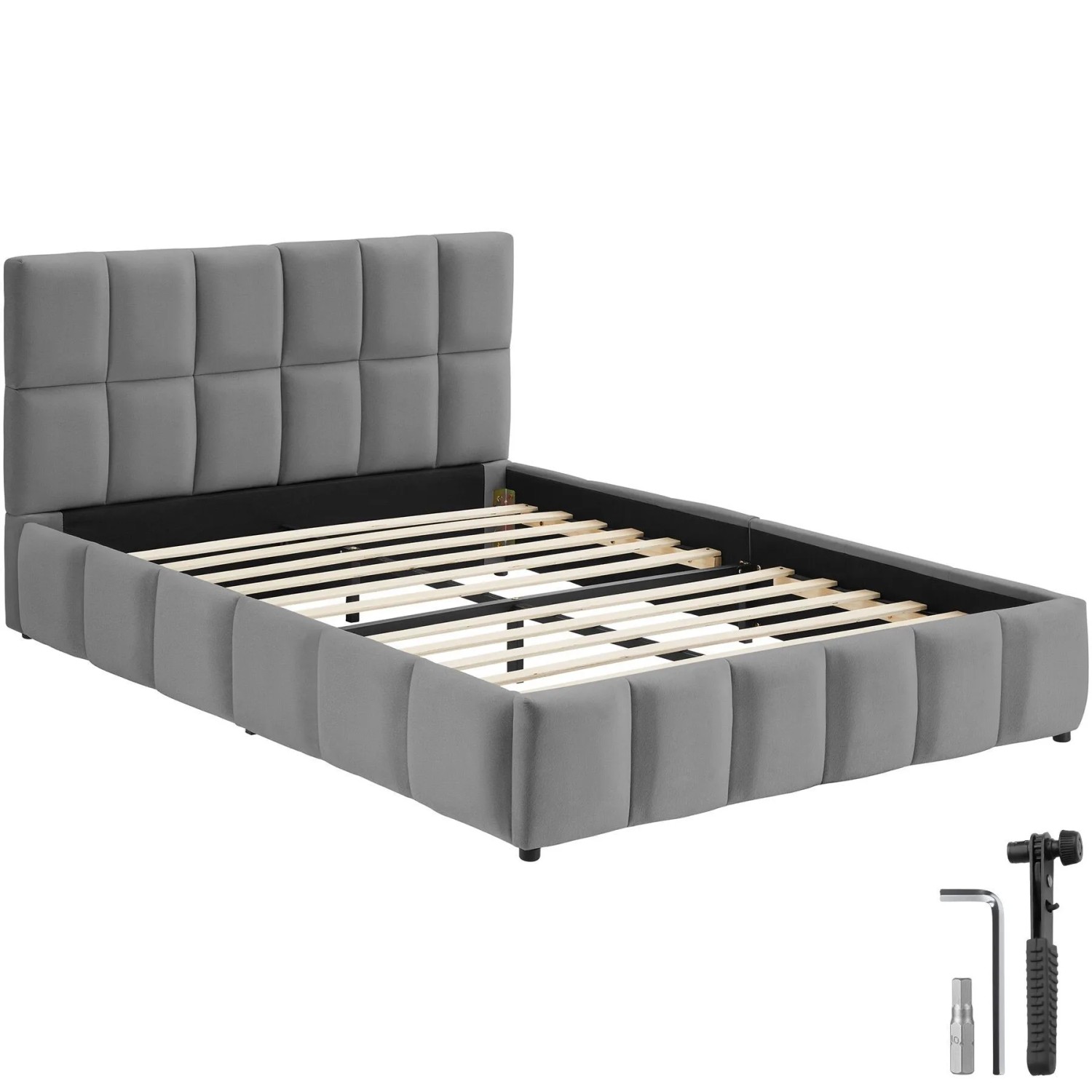 Tectake Polsterbett Shirley Samtbezug Mit Steppmuster Integrierter Lattenrost 140 x 200 cm 220 x 153 x 93 cm Samtoptik Dunkelgrau