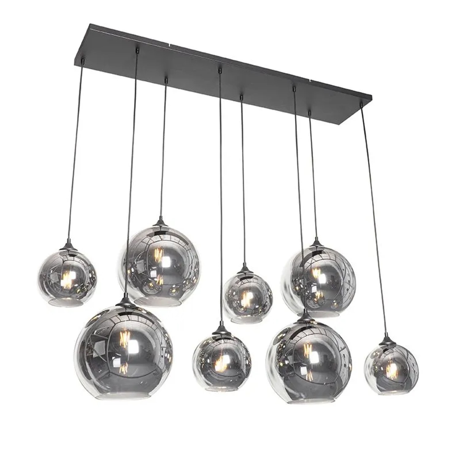QAZQA Art Deco Hängelampe Schwarz mit Rauchglas 8 Flammig   Sandra