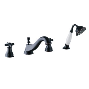 PaulGurkes Wannenrandarmatur, 4-Loch, Schwarz im Retro-Design mit Handbrause.