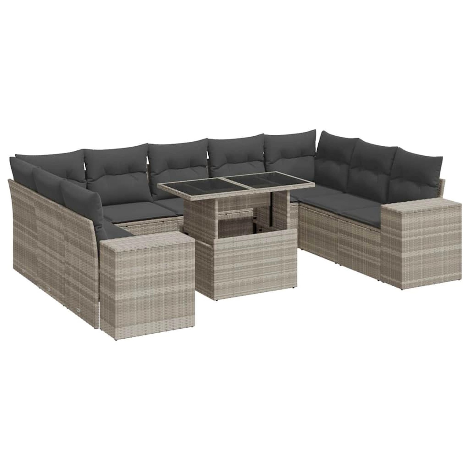 vidaXL 10-Tlg Garten-Sofagarnitur mit Kissen Hellgrau Poly Rattan 3326863 günstig online kaufen