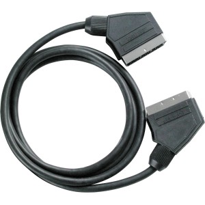 Schwarzes SCART-Verbindungskabel SCA7120 mit Stecker an beiden Enden für Audio & Video.