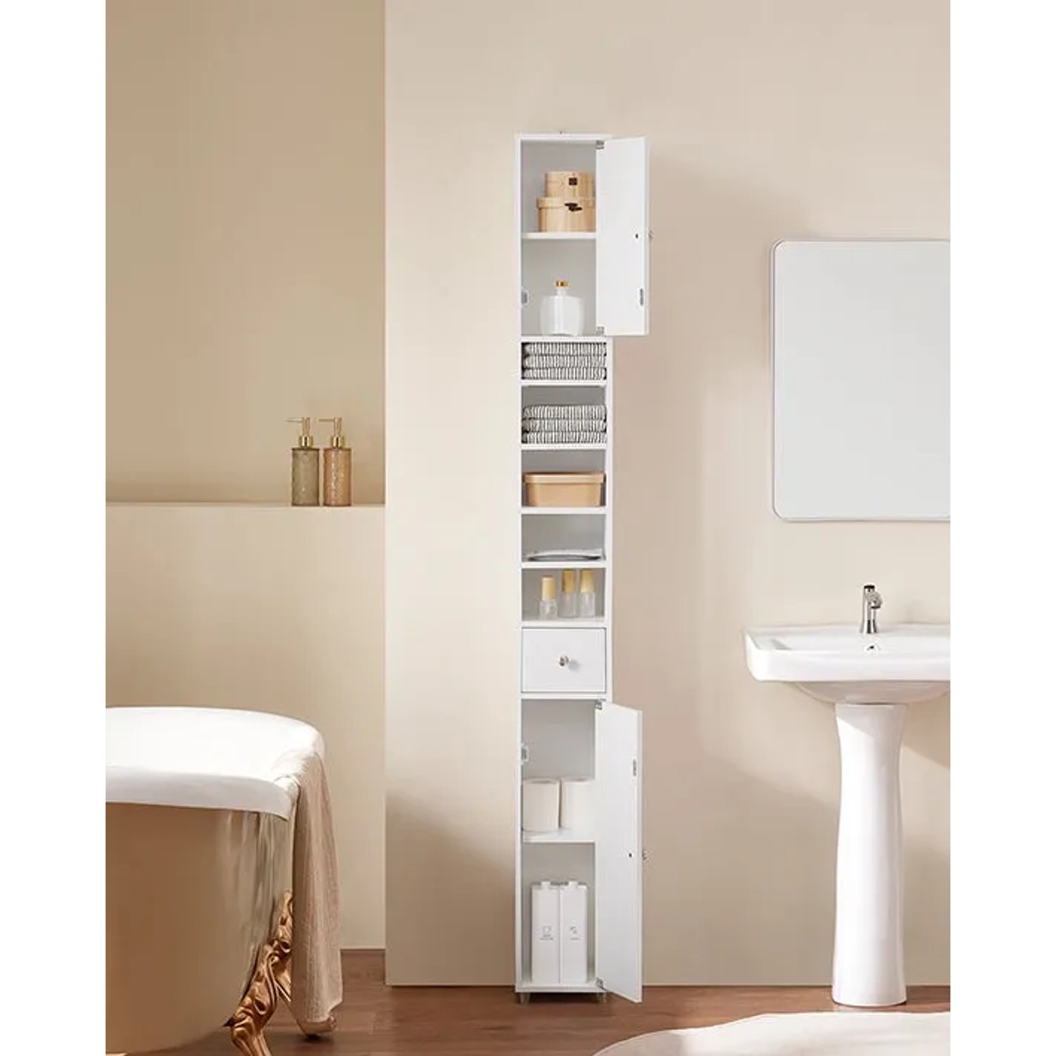 SoBuy Badezimmer Hochschrank 20 x 180 x 20 cm weiß hochglanz, 1 Schublade kaufen bei OBI
