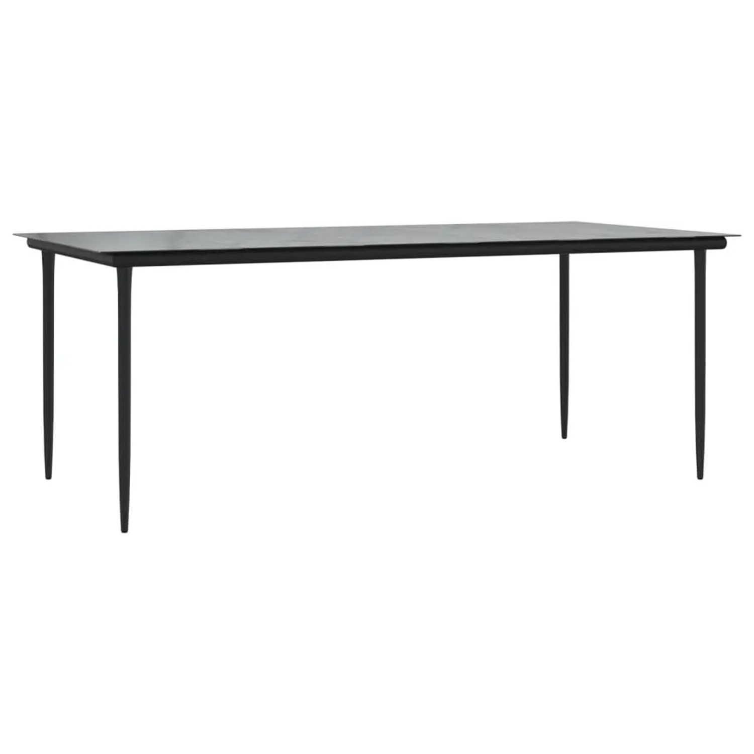 Schwarzer vidaXL Gartentisch aus Poly Rattan, Teil der 7-tlg. Garten-Essgruppe.