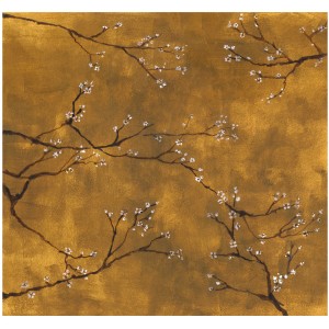 Art for the Home Fototapete Chinesische Blüte, goldener Hintergrund mit blühenden Zweigen.