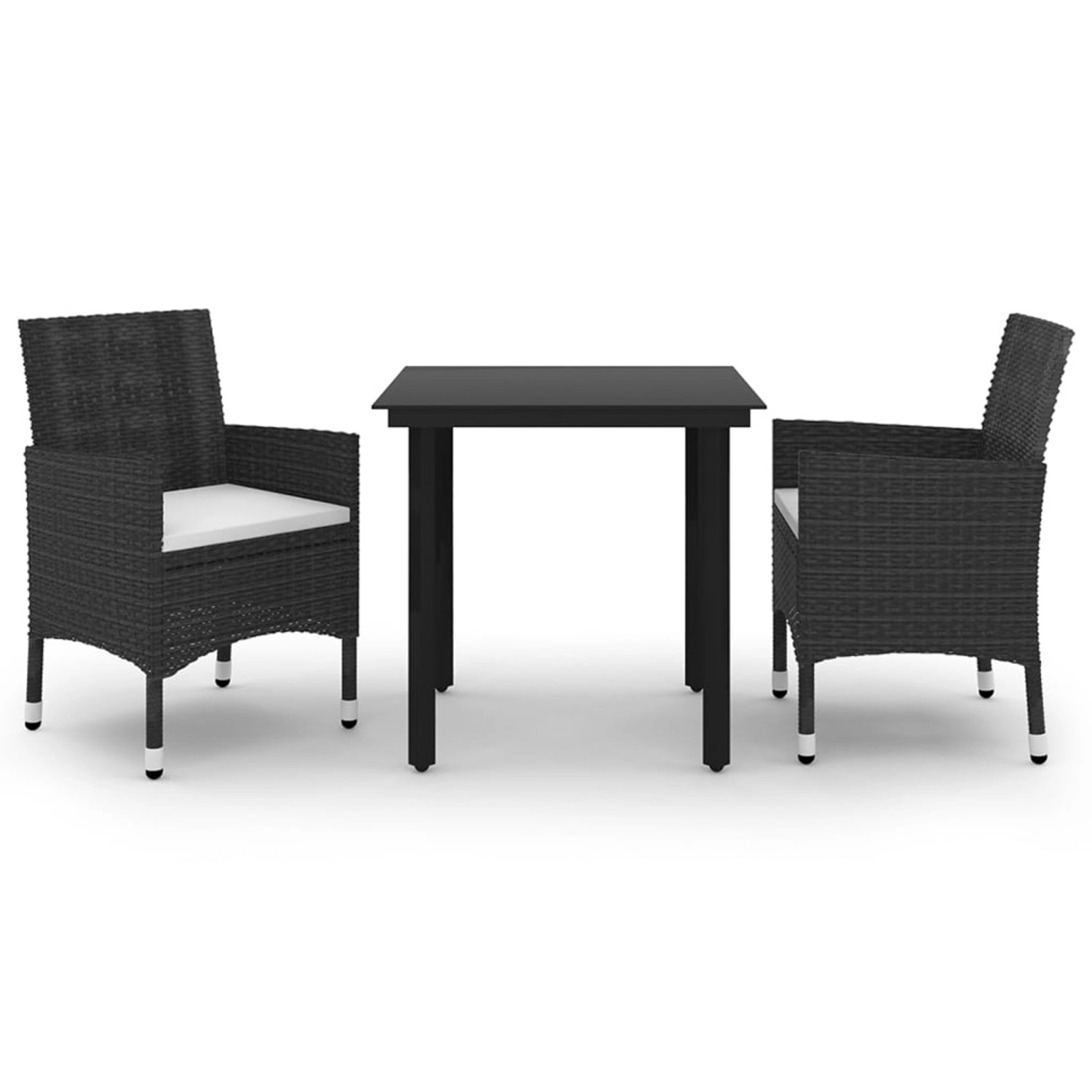 vidaXL 3-Tlg Garten-Essgruppe mit Auflagen Poly Rattan und Glas 3099679