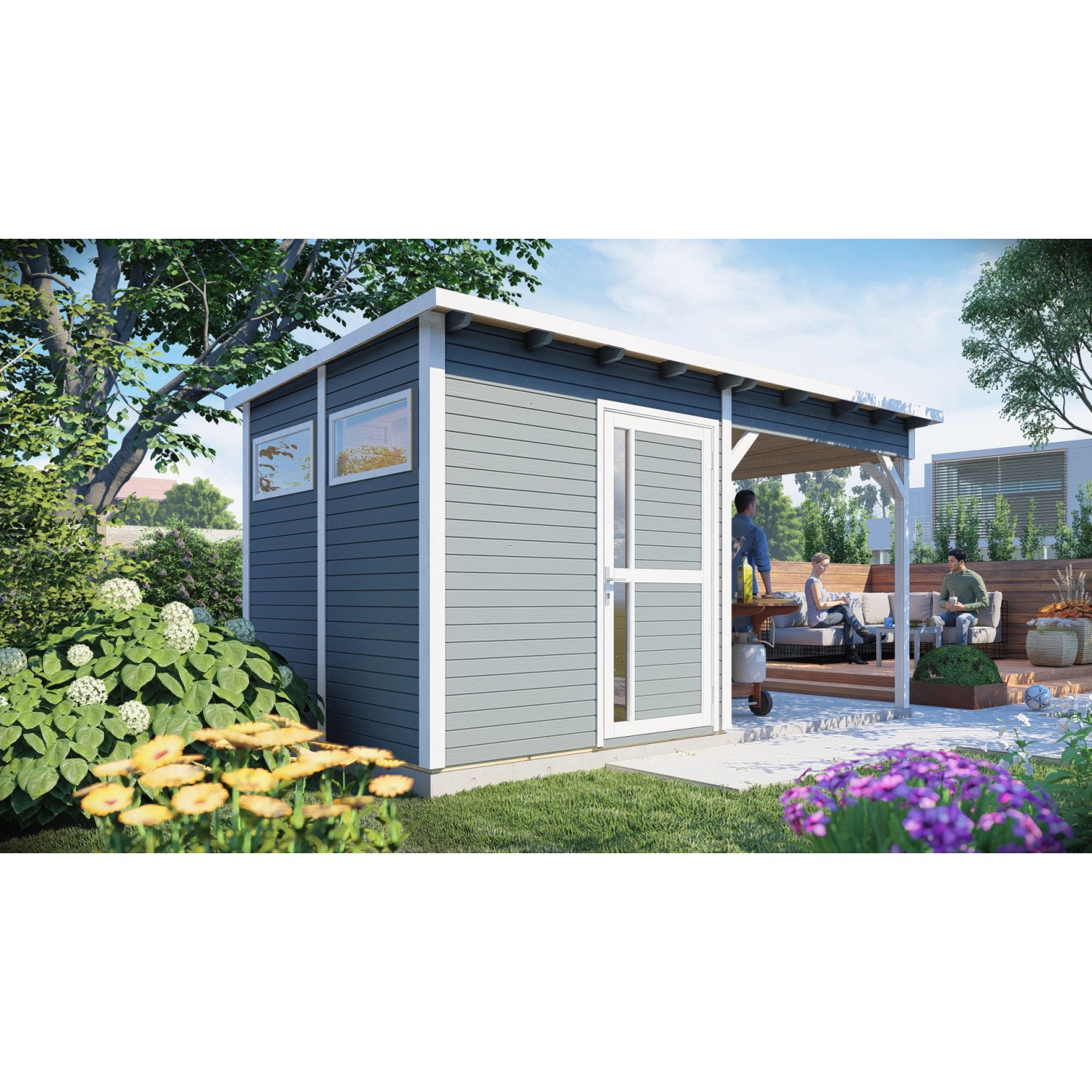 Bertilo Gartenhaus/Gerätehaus Pentus 2 Lounge 234 cm x 447 cm Grau FSC®