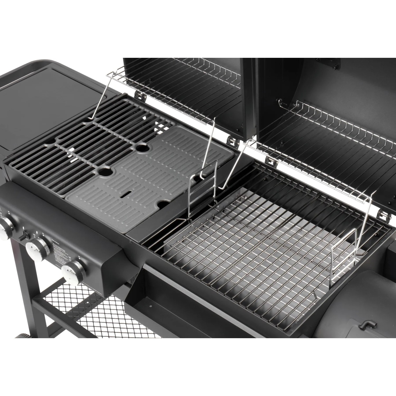 Detailansicht des El Fuego 3in1 Kombigrill Sierra, der Gas-, Kohle- und Smoker-Funktionen vereint.