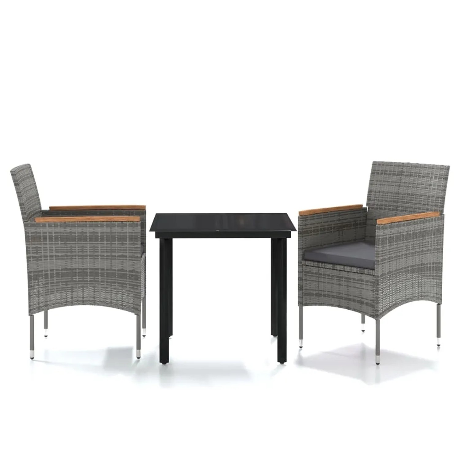 vidaXL 3-Tlg Garten-Essgruppe mit Auflagen Grau und Schwarz 3099335