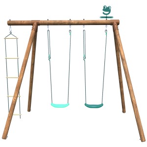 Soulet Holzschaukel Arthur mit 2 Schaukelsitzen, Leiter und Frosch-Dekoration.