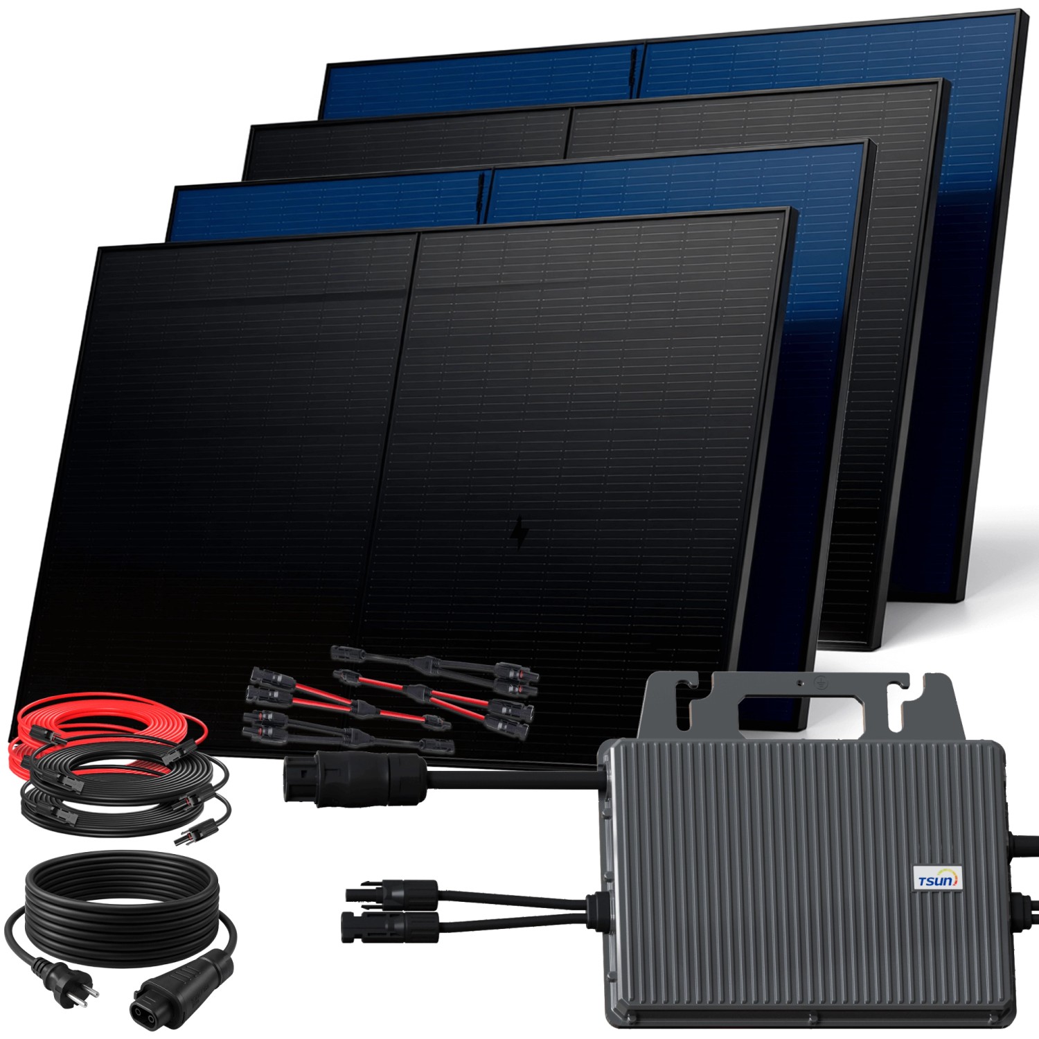 SUNNIVA Balkonkraftwerk 2000 W mit TSUN 800 W Wechselrichter inkl.5m Kabel 4x 500 W Solarmodule Bifazial Fullblack Glas-...