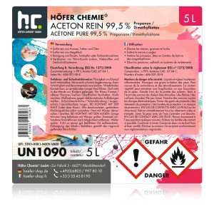 Kanister Höfer Chemie Aceton Rein 99,5%, 5 Liter. Reinigungsmittel und Verdünner.