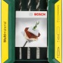 Bosch Universalbohrer-Set Mini-X-Line, 14-teilig, mit Bohrern und Bits im grünen Koffer.