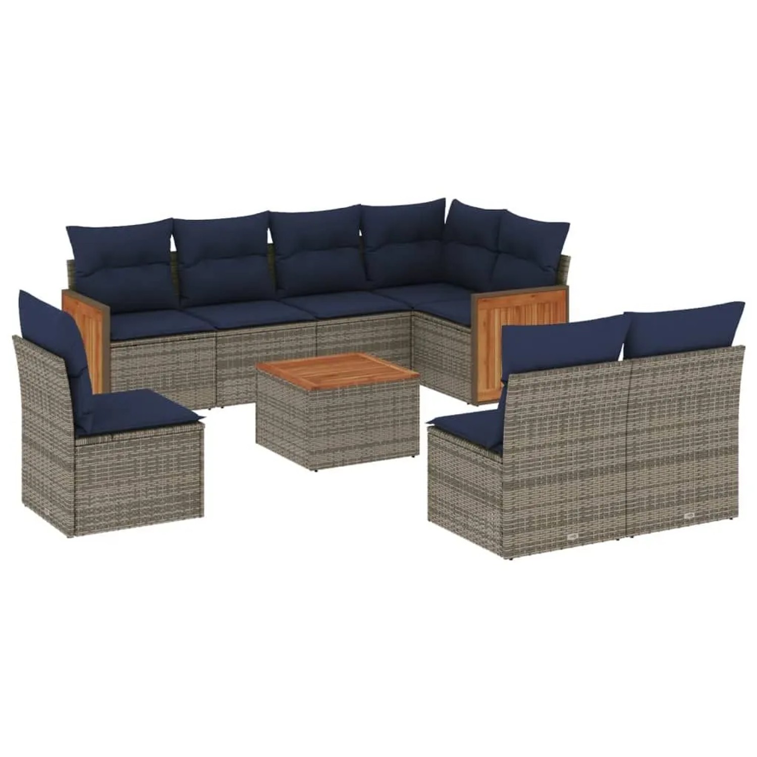 vidaXL 9-Tlg Gartensofa-Set mit Kissen Grau Polyrattan 3227734 günstig online kaufen