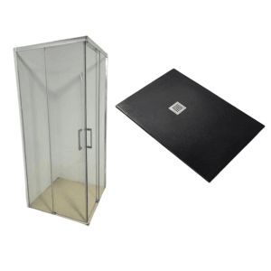 Frascio Duschwanne 70x70 cm mit Duschkabine, extra flach in Schwarz.