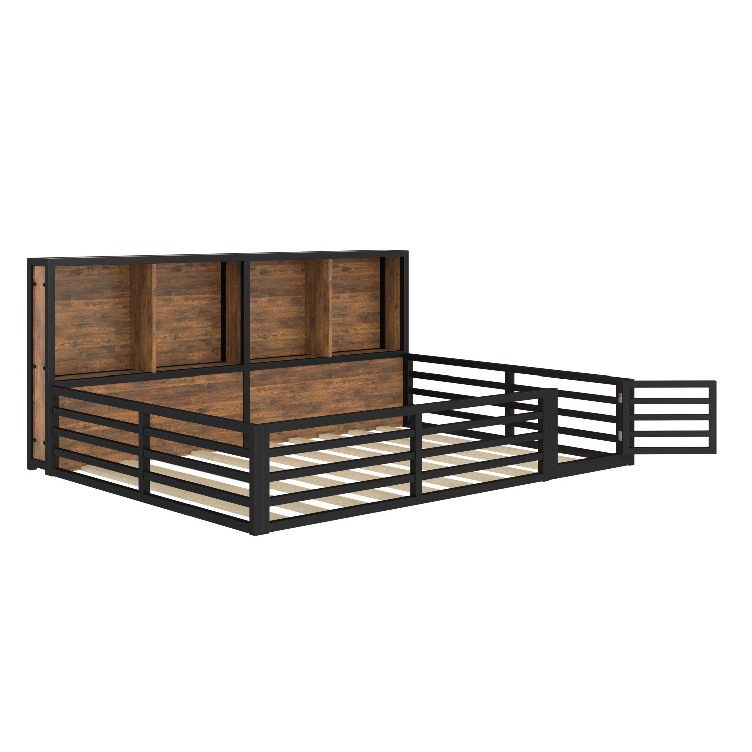 okwish Zaunbett 140x200cm mit Staufach Kinderzimmer Schwarz ohne Matratze