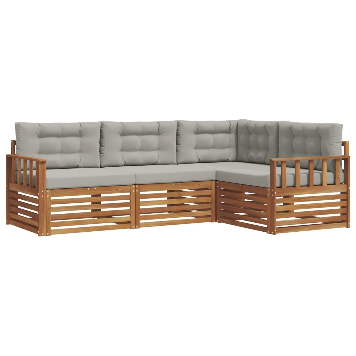 vidaXL Outdoor-Sofagarnitur mit Kissen 13-Tlg Natur und Hellgrau 3373371