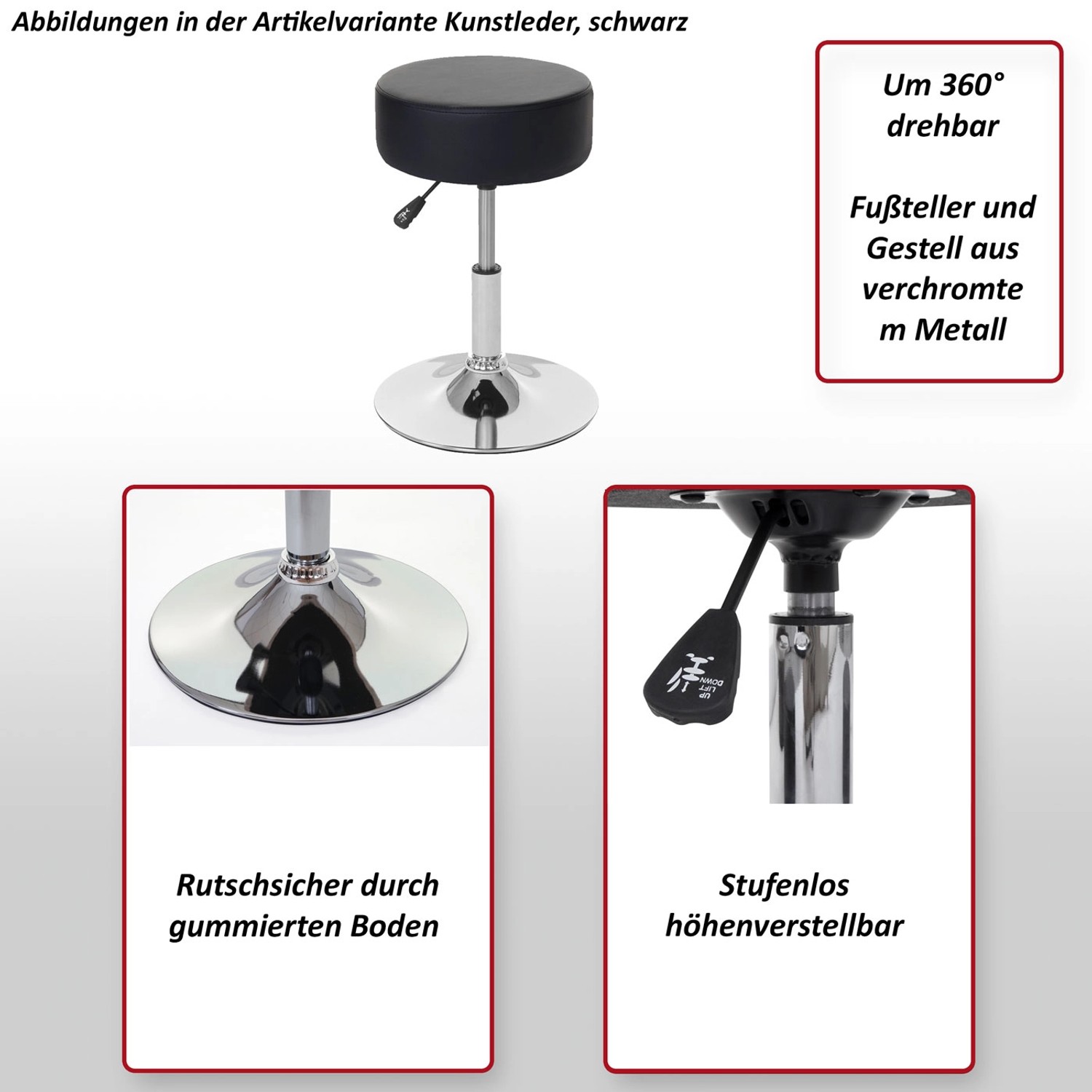 MCW Hocker C22, grau: Drehbarer Sitzhocker mit verchromtem Fuß und Textilbezug.