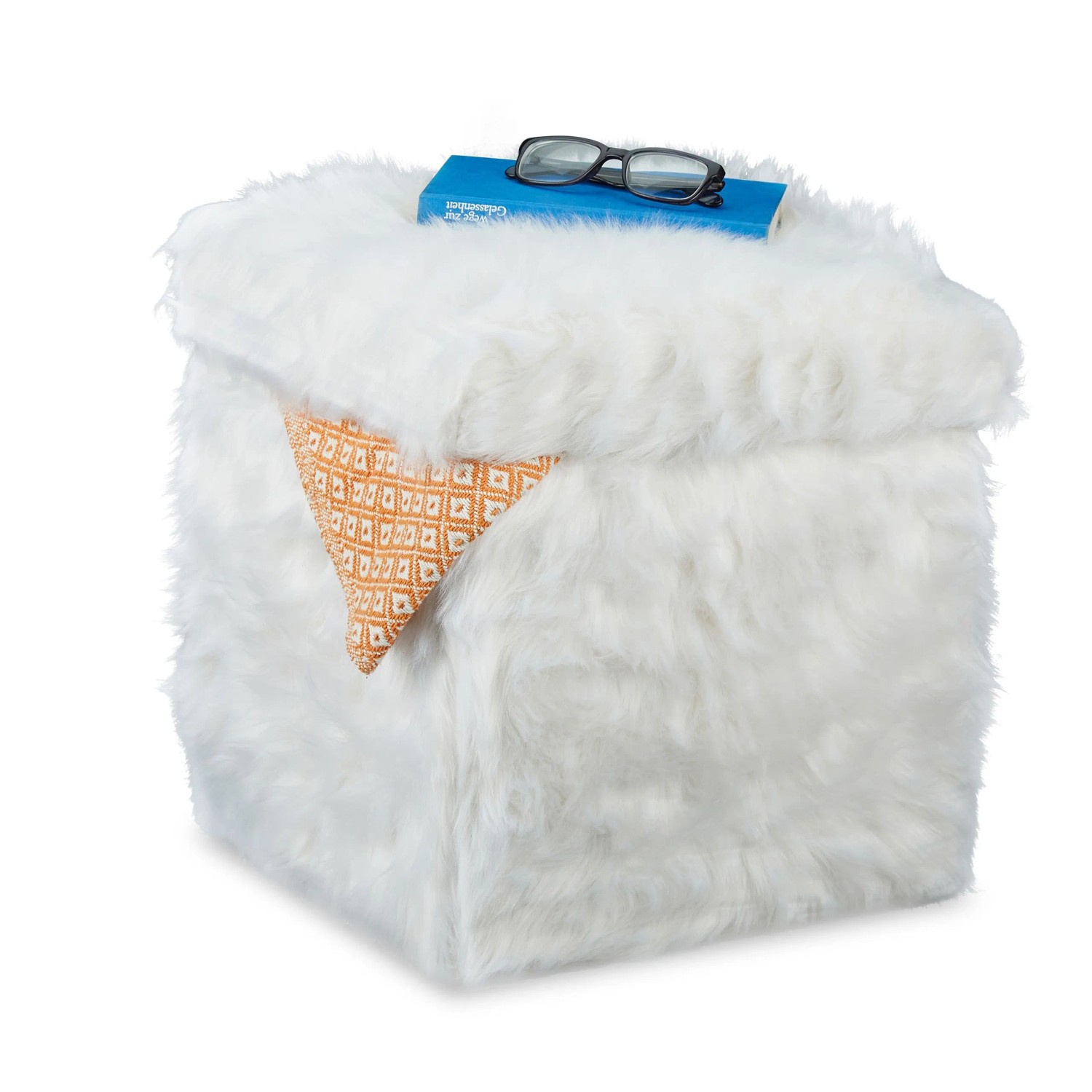 Relaxdays Sitzwürfel Plüsch Weiß Faltbar 39 cm x 38 cm x 38 cm 2,7 kg