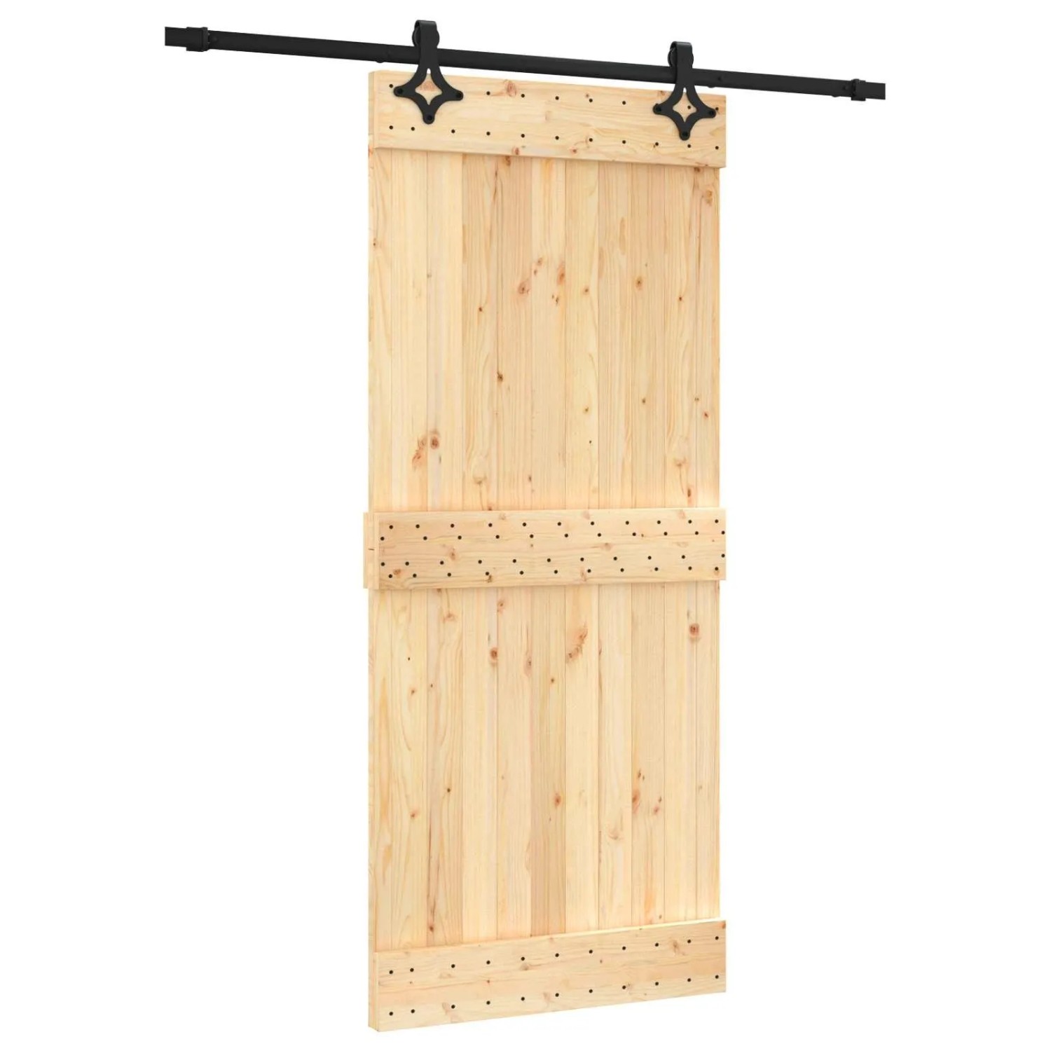 vidaXL Schiebetür Natur und Schwarz 90 x 210 cm Massivkiefer 3445064