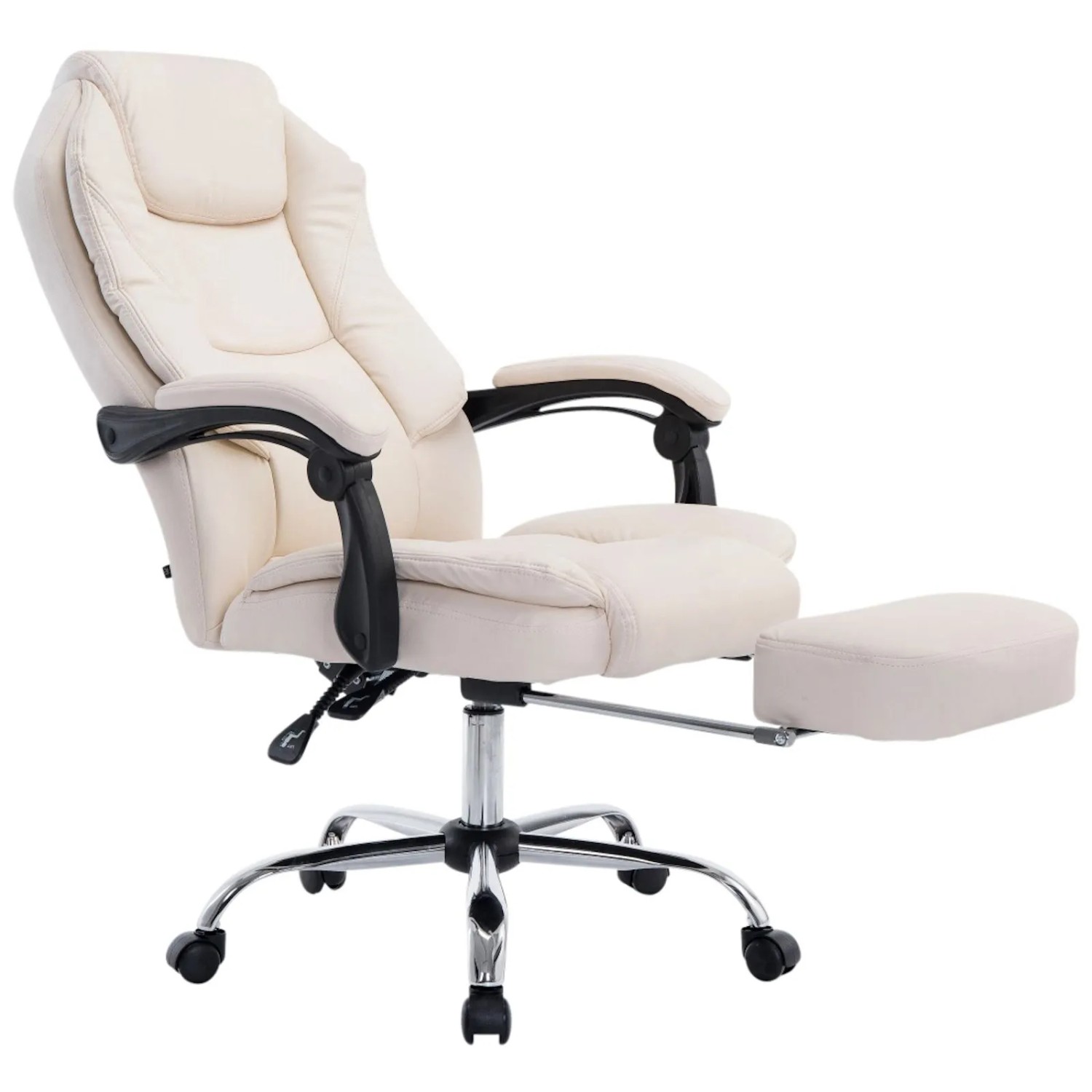 DELUKE Bürostuhl MEDHA 114x67x64 Creme Kunstleder Metall In Chromoptik Gestell Ergonomische Bürostühle Homeoffice Stuhl