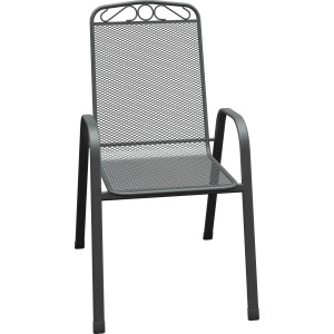 Moderner, grauer Stapelstuhl Sacramento aus Stahlgeflecht für Garten oder Balkon.