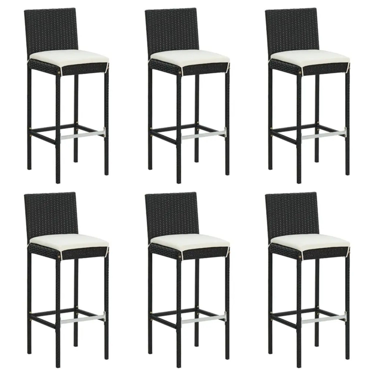 vidaXL Barhocker mit Kissen 6 Stk Schwarz Poly Rattan 362578