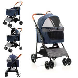 Fudajo 2In1 Hundewagen Faltbar Hundebuggy Blau Transporttasche Haustierwagen