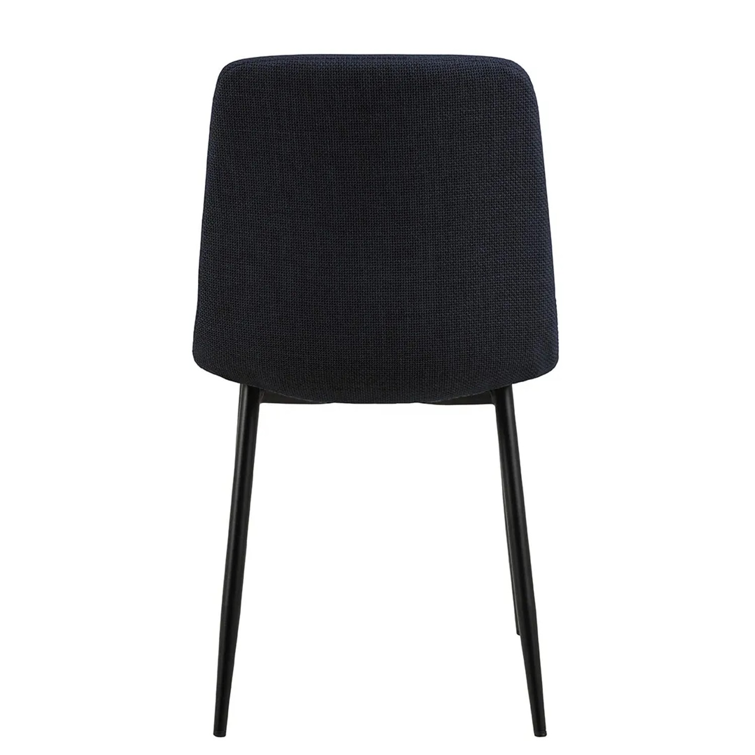Ebuy24 Becca Esszimmerstuhl, blaue Stoffpolsterung, schwarzes Metallgestell, Rückansicht.