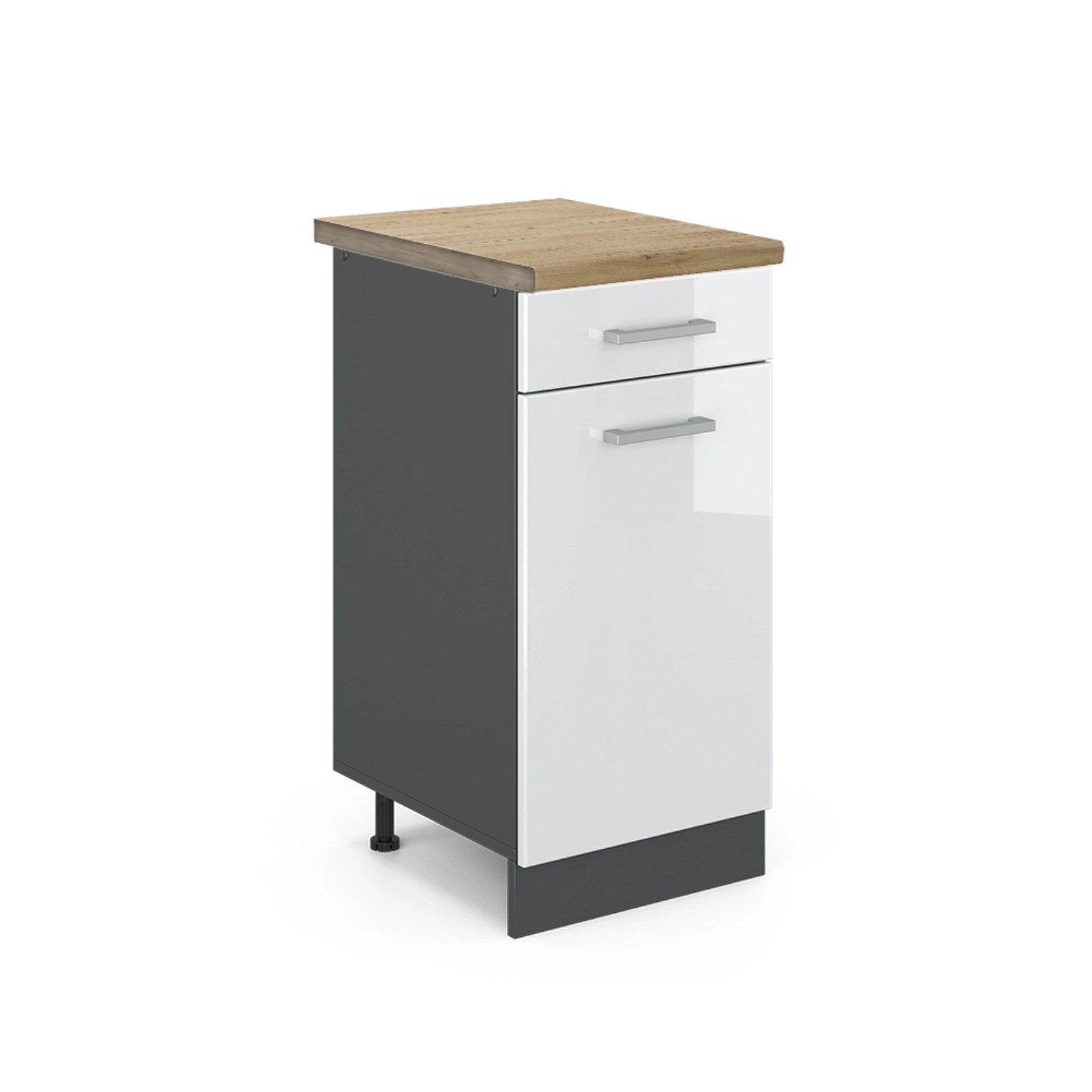 Vicco Küchenunterschrank R-Line Weiß Hochglanz/Anthrazit 40 cm AP Eiche